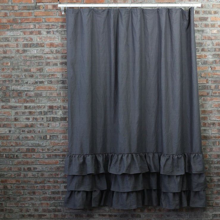 Ruffled Shower Curtain in Lead Gray