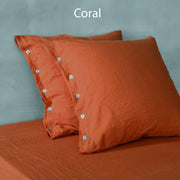 Shell Buttoned Linen Pillowcases Coral