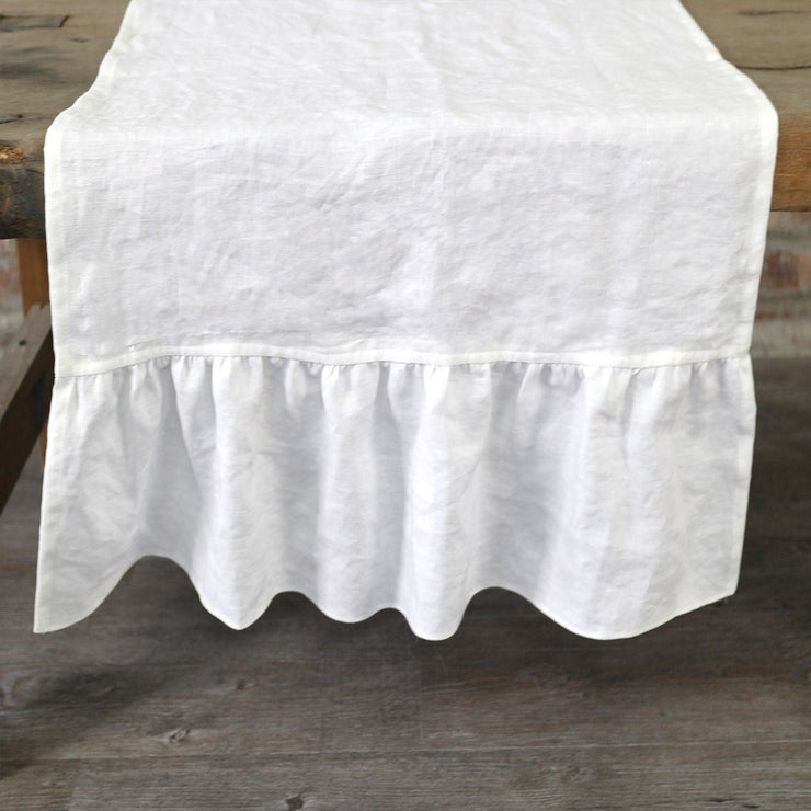 100% Pure Washed Linen Ruffles Table Runner