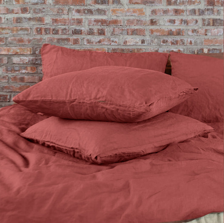 Soft Washed Linen Plain Pillowcases (set of 2) Brick - Linenshed