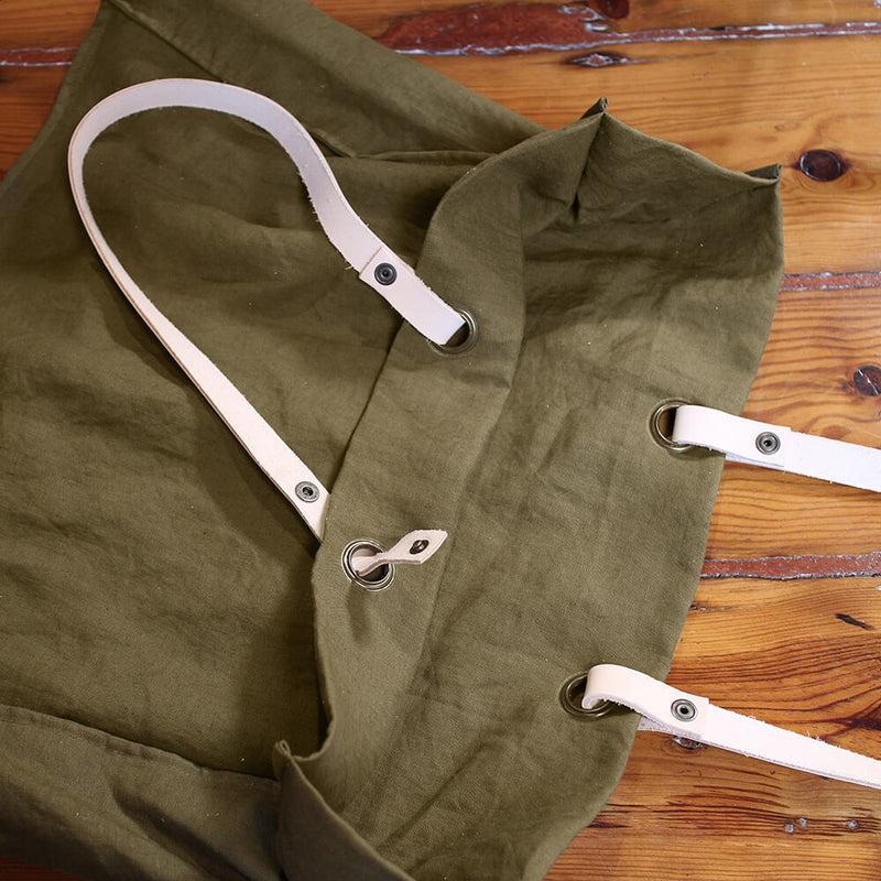 Linen tote with leather handles