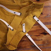 Washed Linen Bag Mustard with leather Handle