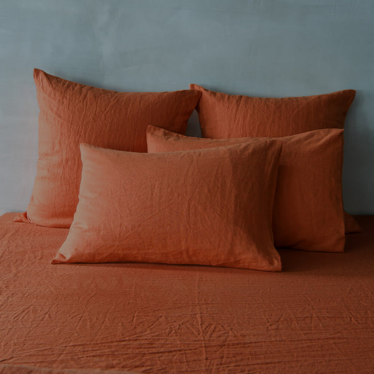 Coral-colored Belgian Flax Linen Shams