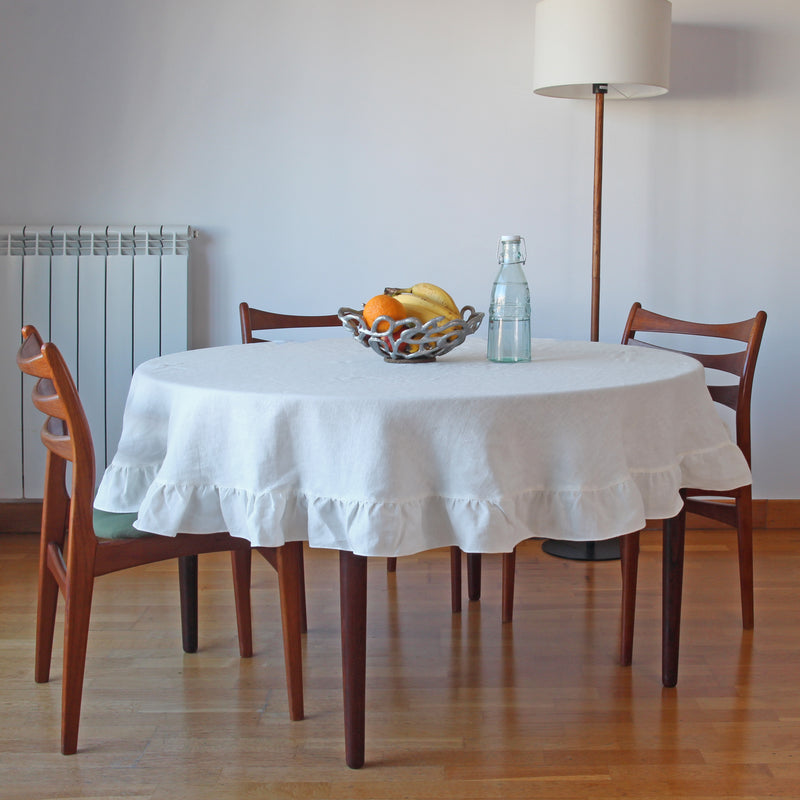 Sales! Pure Washed Linen Ruffled Tablecloth